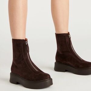 Steve Madden “Monrow” Brown Genuine Suede Front-Zip Platform Ankle Boots